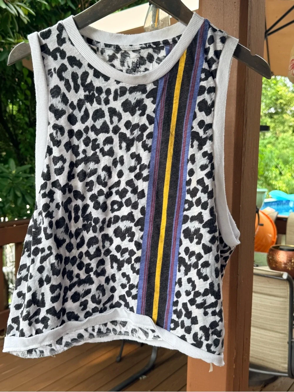 Free People Beige Leopard Tank with purple and yellow  Stripe